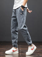 Jean Cargo Baggy Homme Taille Élastique Pantalon Sarouel Denim