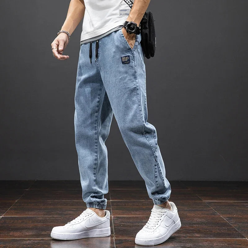 Jean Cargo Baggy Homme Taille Élastique Pantalon Sarouel Denim