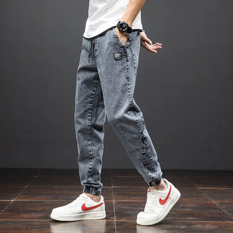 Jean Cargo Baggy Homme Taille Élastique Pantalon Sarouel Denim