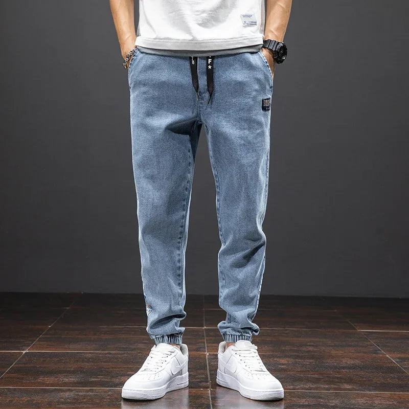 Jean Cargo Baggy Homme Taille Élastique Pantalon Sarouel Denim