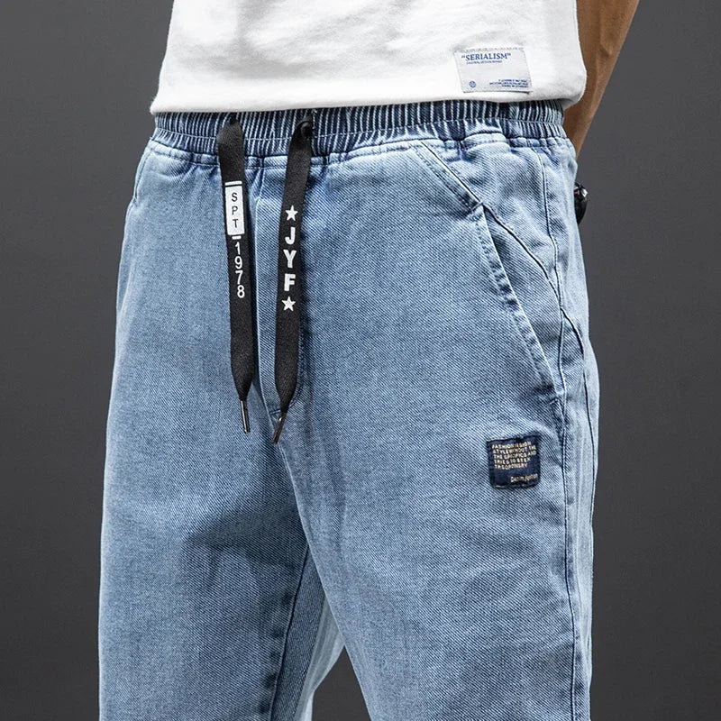 Jean Cargo Baggy Homme Taille Élastique Pantalon Sarouel Denim