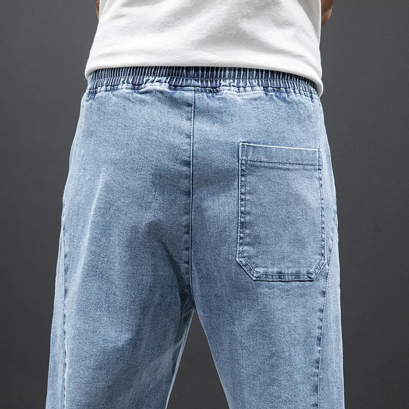 Jean Cargo Baggy Homme Taille Élastique Pantalon Sarouel Denim