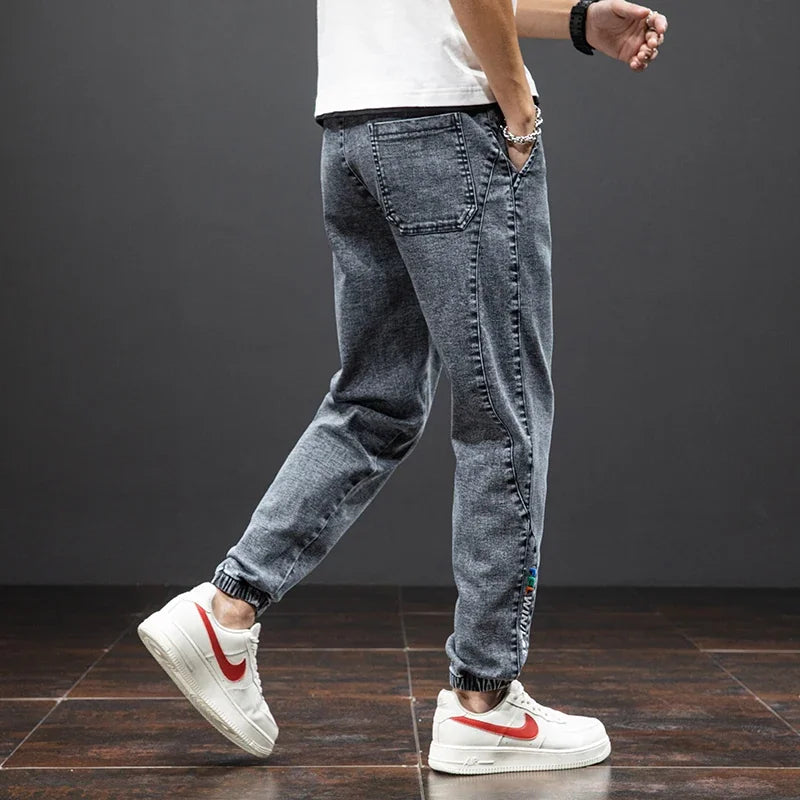Jean Cargo Baggy Homme Taille Élastique Pantalon Sarouel Denim