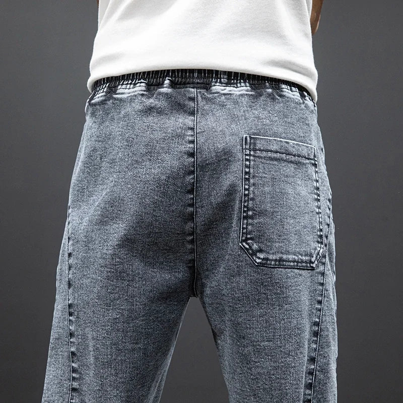 Jean Cargo Baggy Homme Taille Élastique Pantalon Sarouel Denim