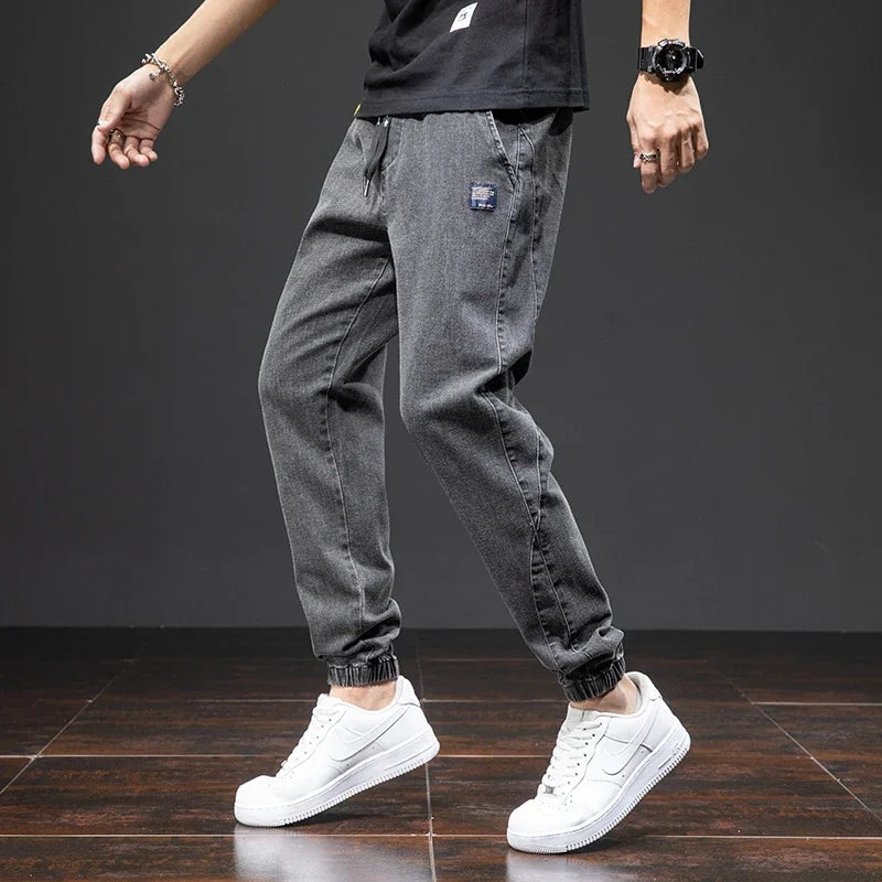 Jean Cargo Baggy Homme Taille Élastique Pantalon Sarouel Denim