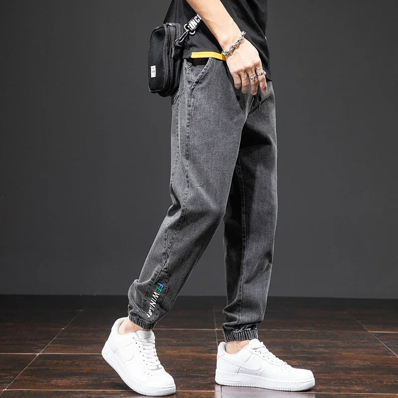Jean Cargo Baggy Homme Taille Élastique Pantalon Sarouel Denim
