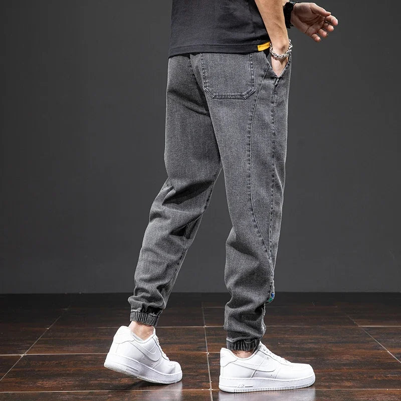 Jean Cargo Baggy Homme Taille Élastique Pantalon Sarouel Denim