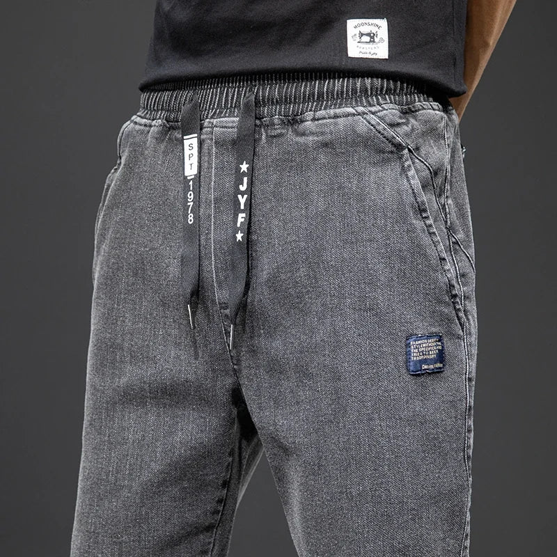 Jean Cargo Baggy Homme Taille Élastique Pantalon Sarouel Denim