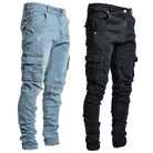Jean Cargo Slim en Denim Élastique Taille Moyenne