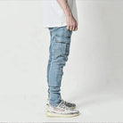 Jean Cargo Slim en Denim Élastique Taille Moyenne