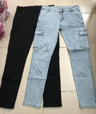 Jean Cargo Slim en Denim Élastique Taille Moyenne