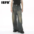 Jean Droit Décontracté Homme en Denim Coton Taille Mi-Haute Jambes Larges