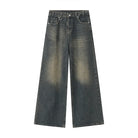 Jean Droit Décontracté Homme en Denim Coton Taille Mi-Haute Jambes Larges