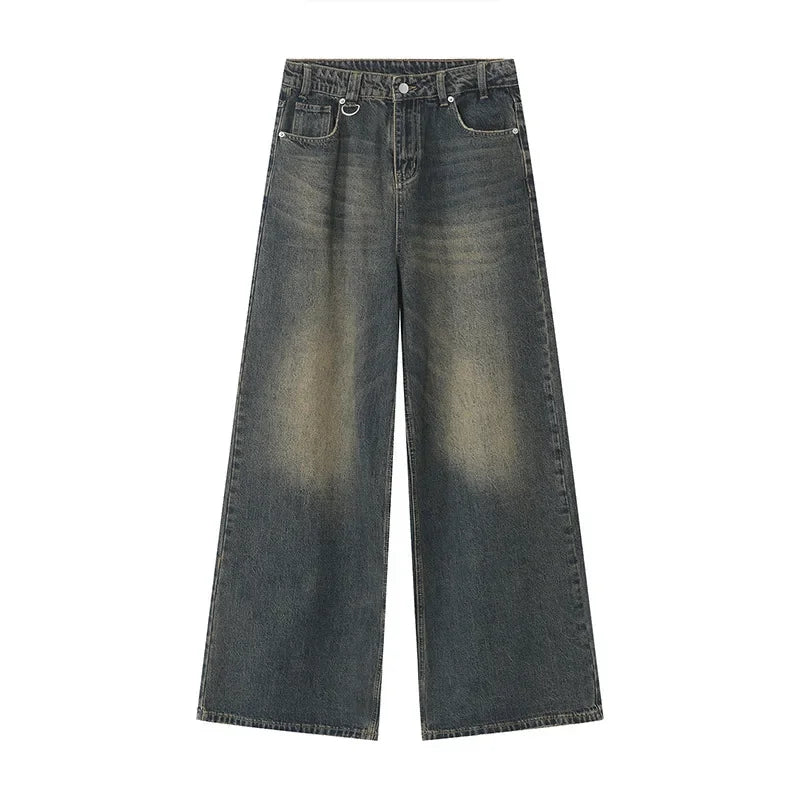 Jean Droit Décontracté Homme en Denim Coton Taille Mi-Haute Jambes Larges
