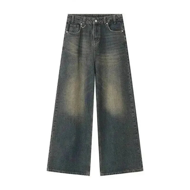 Jean Droit Décontracté Homme en Denim Coton Taille Mi-Haute Jambes Larges