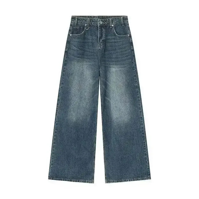 Jean Droit Décontracté Homme en Denim Coton Taille Mi-Haute Jambes Larges