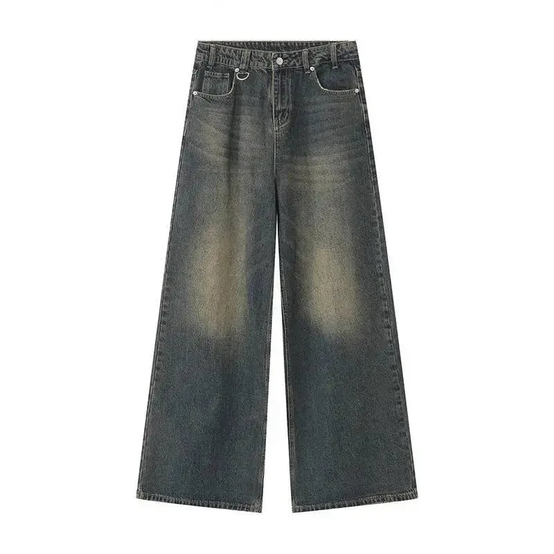 Jean Droit Décontracté Homme en Denim Coton Taille Mi-Haute Jambes Larges