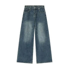 Jean Droit Décontracté Homme en Denim Coton Taille Mi-Haute Jambes Larges