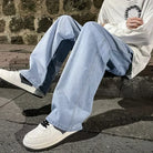 Pantalon Jean Jambe Large Streetwear Homme Coton Mélangé