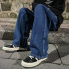 Pantalon Jean Jambe Large Streetwear Homme Coton Mélangé